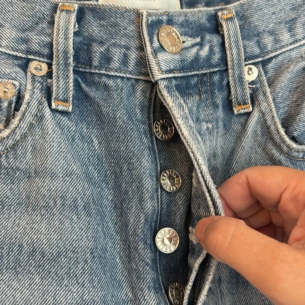 Agolde 90’s mid rise Women Light Blue Ripped distressed Denim Jeans size 23 EUC
